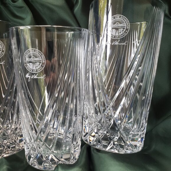 Vintage Seal of Ohio George Voinovich Cut Crystal Highball Drinking Glasses - Picture 6 of 6